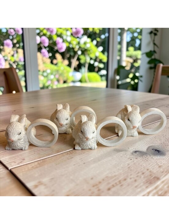 Other - Spring Easter White Bunny Rabbit Napkin Ring Holders Resin Set of 4